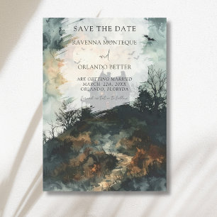 Spooky Black Gothic Castle Moon Wedding Save The Date