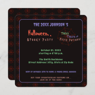 Spooky Black Halloween Spider Web Party Invitation