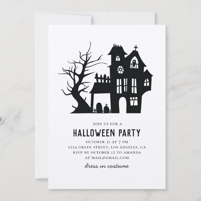 Spooky black haunted house. Halloween party rustic Invitation (Front)