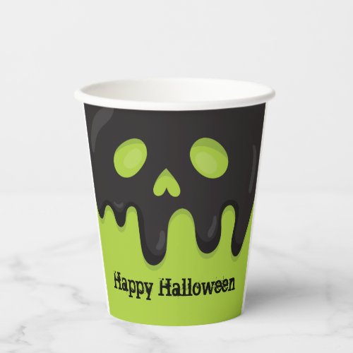 Spooky Black Jack o Lantern Green Halloween Paper Cups