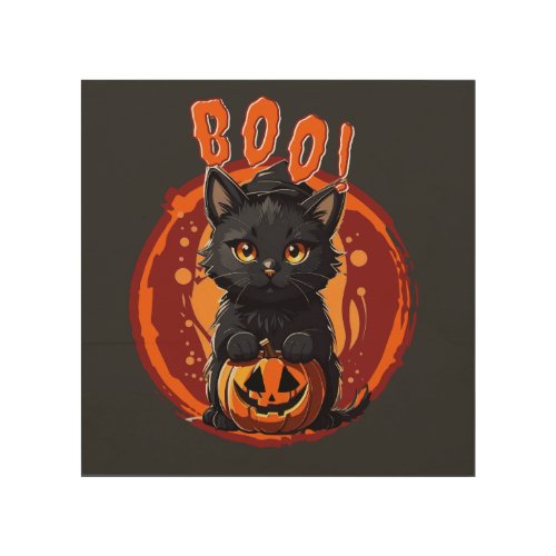 Spooky Black Kitty BOO Wood Wall Art