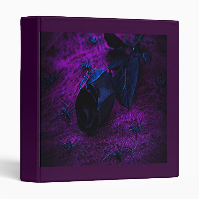 Spooky Black Material Rose, Black Spiders Binder (Front/Spine)