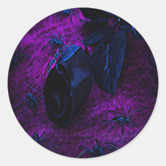 Spooky Black Material Rose, Black Spiders Classic Round Sticker