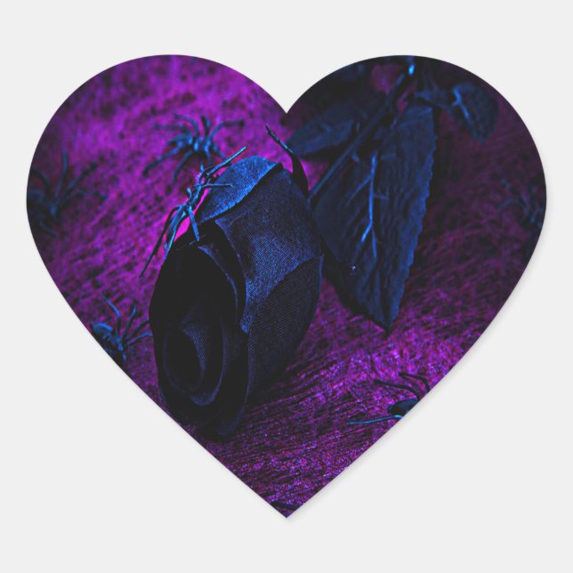 Spooky Black Material Rose, Black Spiders Heart Sticker (Front)