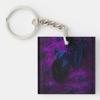 Spooky Black Material Rose, Black Spiders Keychain