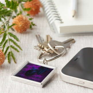 Spooky Black Material Rose, Black Spiders Keychain