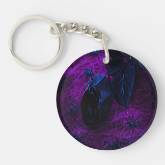 Spooky Black Material Rose, Black Spiders Keychain