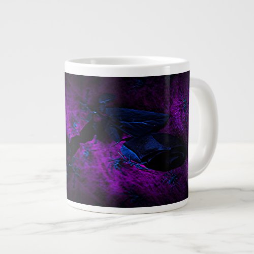 Spooky Black Material Rose Black Spiders Large Coffee Mug