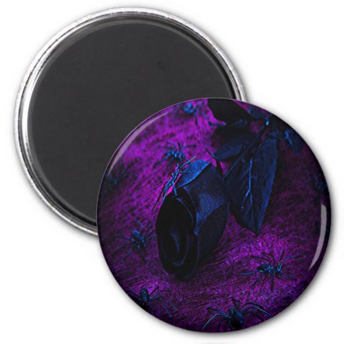 Spooky Black Material Rose Black Spiders Magnet