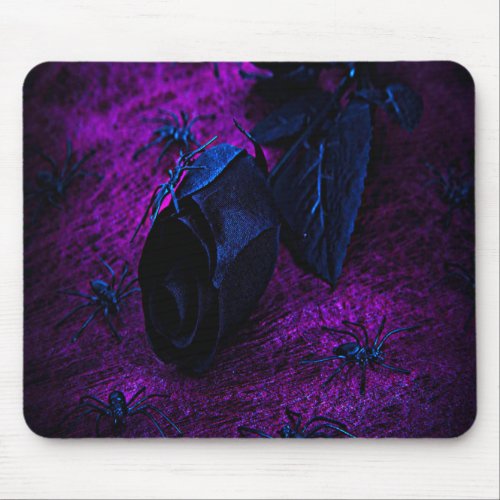 Spooky Black Material Rose Black Spiders Mouse Pad