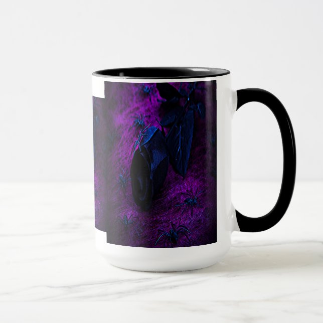 Spooky Black Material Rose, Black Spiders Mug (Right)
