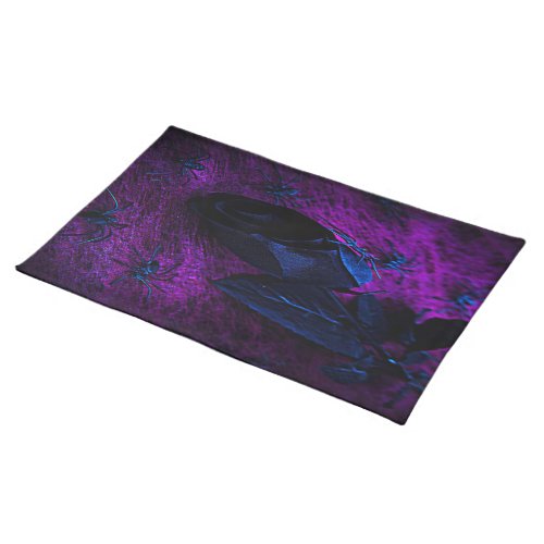Spooky Black Material Rose Black Spiders Placemat