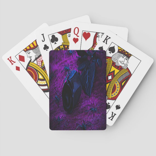 Spooky Black Material Rose, Black Spiders Poker Cards (Back)