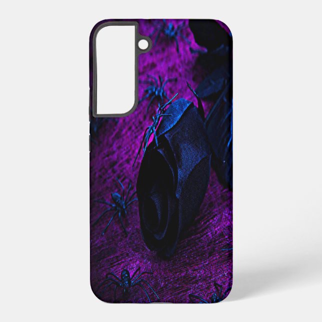 Spooky Black Material Rose, Black Spiders Samsung Galaxy Case (Back)