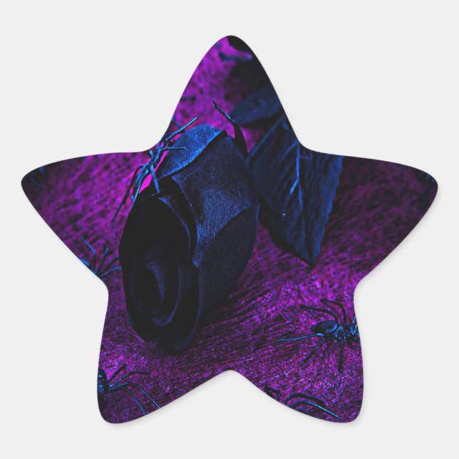 Spooky Black Material Rose, Black Spiders Star Sticker (Front)