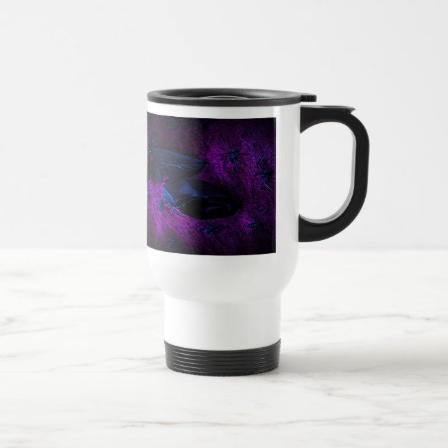 Spooky Black Material Rose, Black Spiders Travel Mug (Right)