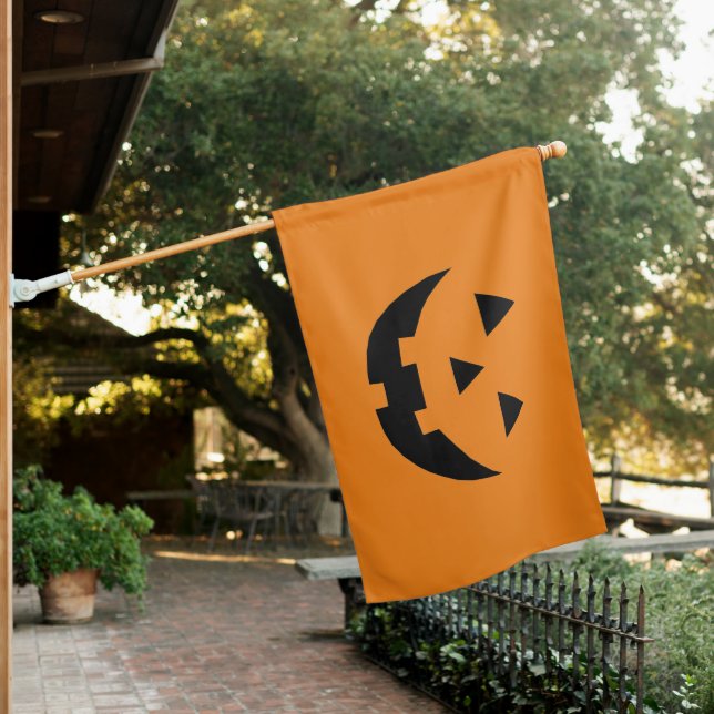 Spooky black orange Jack o lantern Halloween House Flag (In SItu)