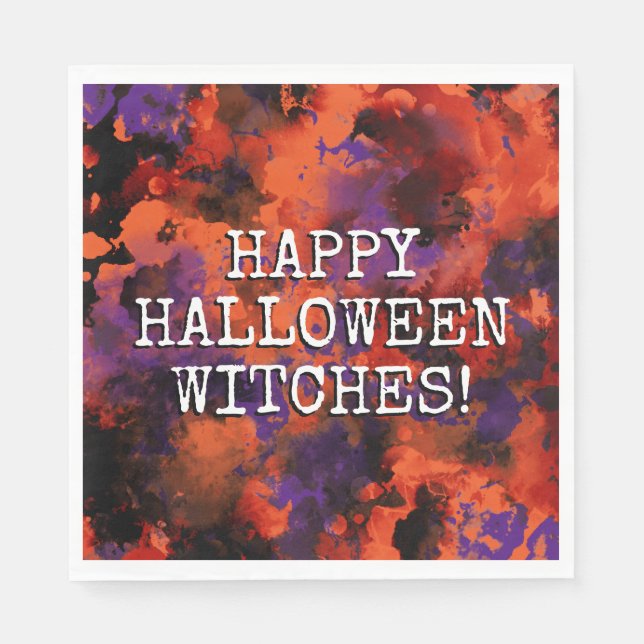 Spooky Black Orange Purple Happy Halloween Party Napkins (Front)
