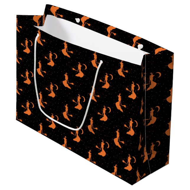 Spooky Black & Orange Witch Large Gift Bag (Front Angled)