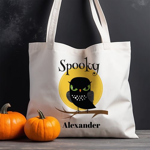 Spooky Black Owl Personalized Halloween Tote Bag