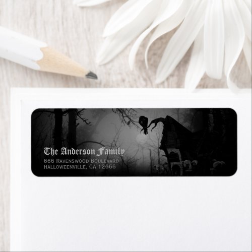 Spooky Black Raven Halloween Return Address Label