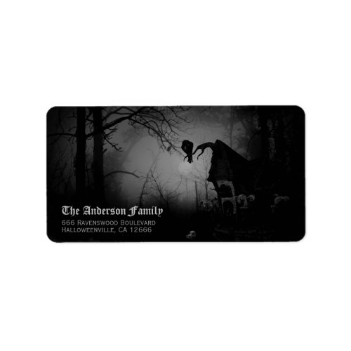 Spooky Black Raven Halloween Return Address Label