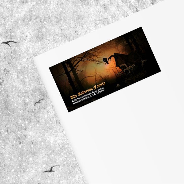Spooky Black Raven Halloween Return Address Label (Creator Uploaded)