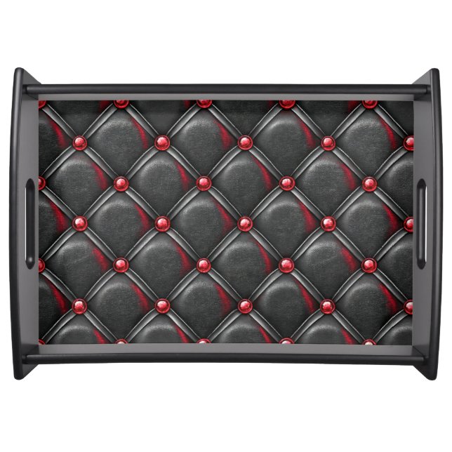 SPOOKY BLACK & RED HALLOWEEN TUFTED LOOK PATTERN SERVING TRAY (Front)