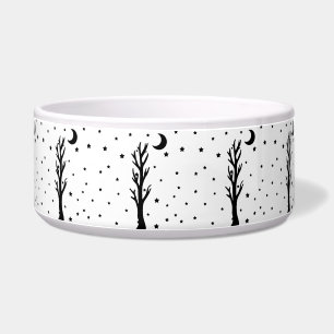 Spooky Black Silhouette Tree Crescent Moon Stars Bowl