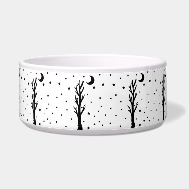 Spooky Black Silhouette Tree Crescent Moon Stars Bowl (Right)