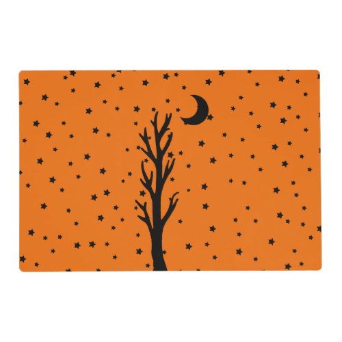 Spooky Black Silhouette Tree Crescent Moon Stars Placemat