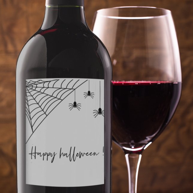 Spooky Black Spiders Party | Happy Halloween  Wine Label (Creator Uploaded)
