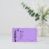 Spooky Black Tree Moon Stars Purple Business Card (Standing Front)