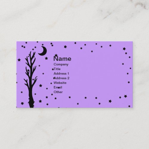 Spooky Black Tree Moon Stars Purple Business Card