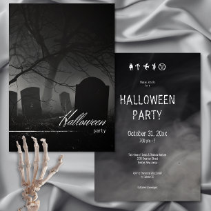 Spooky Black & White Cemetery Halloween Party Invitation