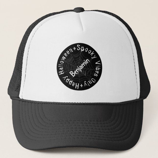 Spooky Black & White Happy Halloween Baseball Hats (Front)