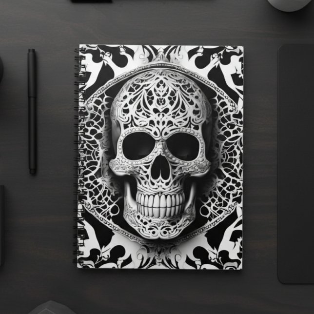 Spooky Black & White Smiling Lace Skull Notebook (Creator Uploaded)