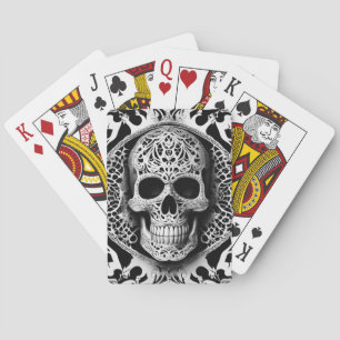 Spooky Black & White Smiling Lace Skull Poker Cards