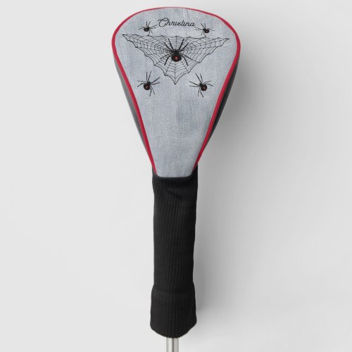 Spooky Black Widow Spiders Red Hourglass Web White Golf Head Cover