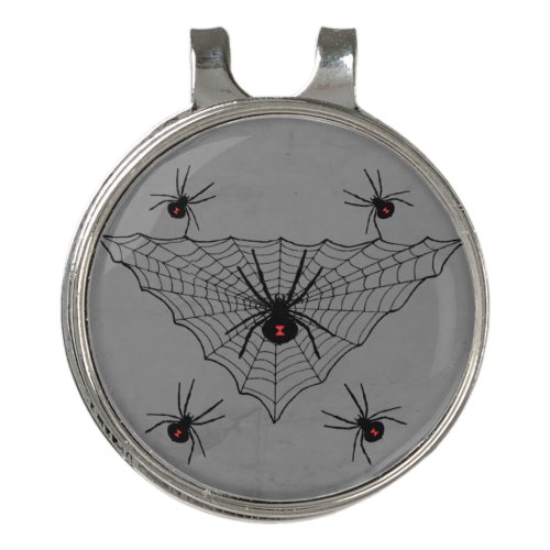 Spooky Black Widow spiders Red Markings in Web Golf Hat Clip