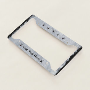 Spooky Black Widow Spiders Triangle Web White  License Plate Frame
