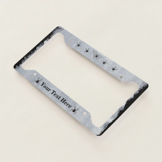 Spooky Black Widow Spiders Triangle Web White  License Plate Frame (3/4)