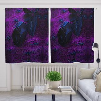 Spooky Blackish Blue Rose Black Spiders on Purple 