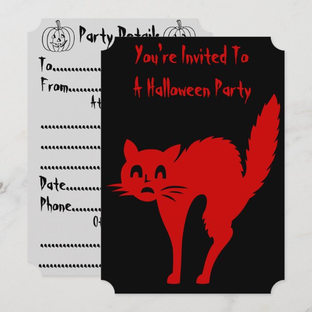 spooky blood red cat fun halloween invitation (Front/Back)