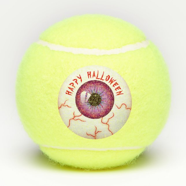 Spooky Bloodshot Eyeball Happy Halloween Tennis Balls (Back)