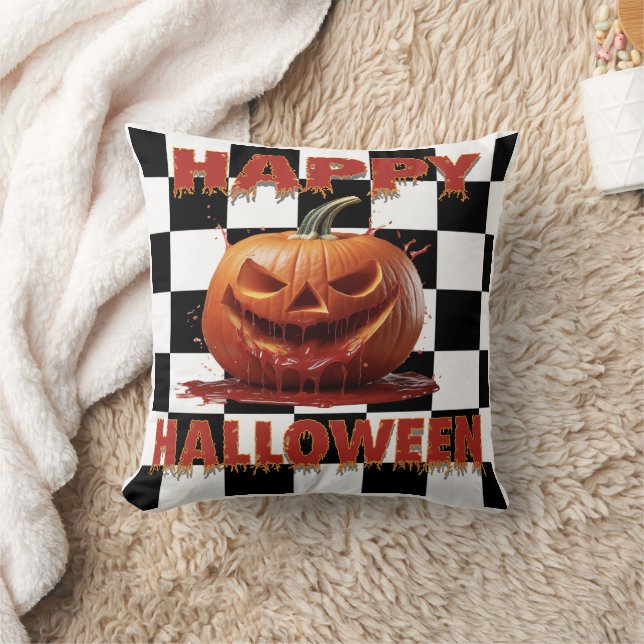 Spooky Bloody Pumpkin Halloween Throw Pillow (Blanket)