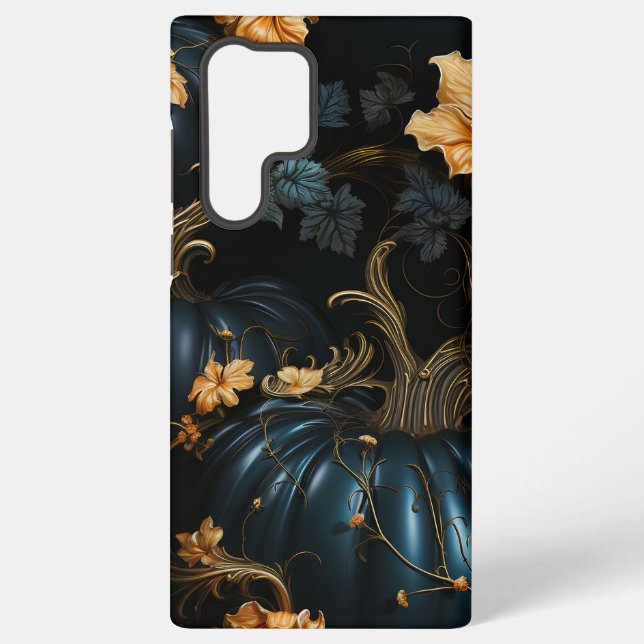 SPOOKY BLUE AND GOLD GOTHIC HALLOWEEN PUMPKINS SAMSUNG GALAXY CASE (Back)