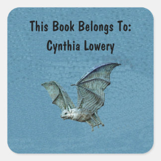 Spooky Blue Bat Wings Spread in Flight White Face Square Sticker