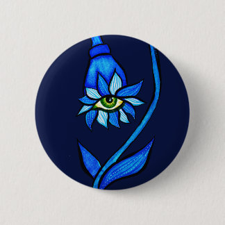 Spooky Blue Eye Flower Monster - Creepy Horror Art Button