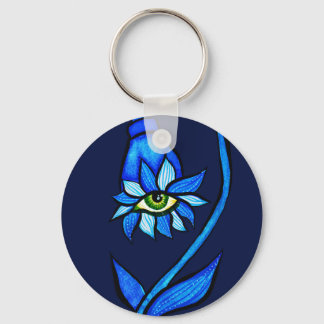 Spooky Blue Eye Flower Monster - Creepy Horror Art Keychain